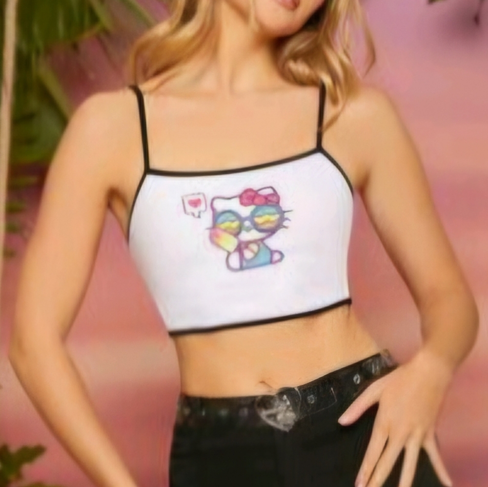 Sanrio White Crop Top with Cute Character Design